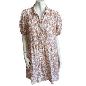 1. State Puff Sleeves Cottagecore Boho Tiered Shirt Dress L Pailey White Brown